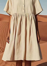 Load image into Gallery viewer, Organic Beige O Neck Wrinkled Patchwork Cotton Dress Summer
