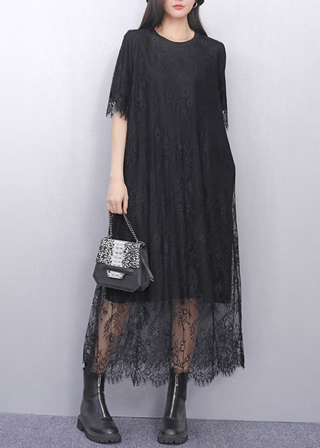 Organic Black Embroidered Lace Holiday Dress Summer
