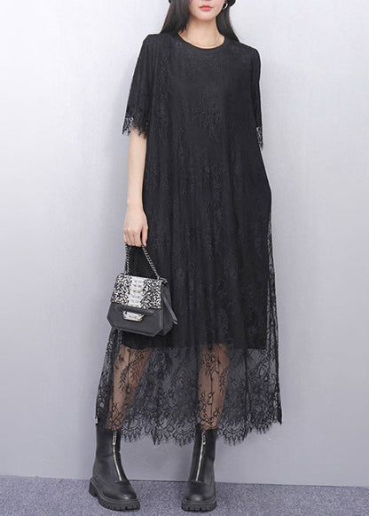 Organic Black Embroidered Lace Holiday Dress Summer
