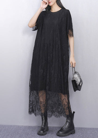 Organic Black Embroidered Lace Holiday Dress Summer