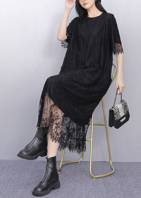 Organic Black Embroidered Lace Holiday Dress Summer