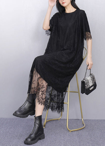 Organic Black Embroidered Lace Holiday Dress Summer