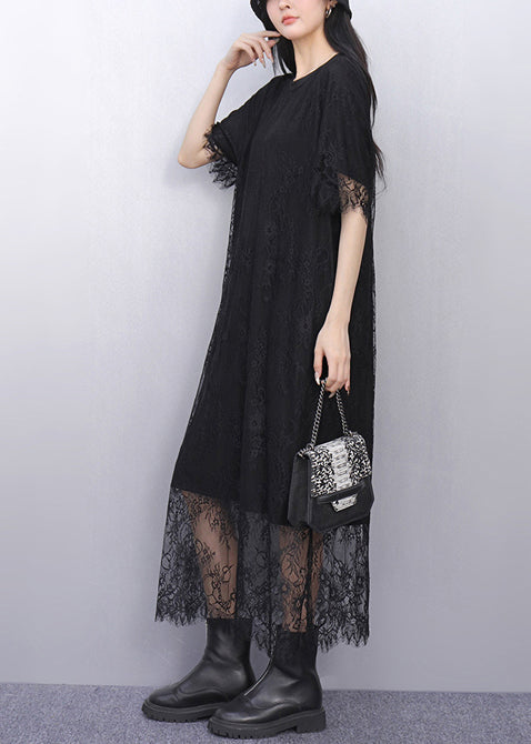 Organic Black Embroidered Lace Holiday Dress Summer