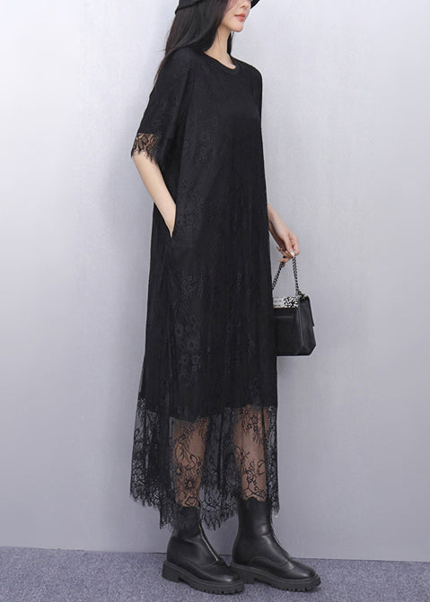 Organic Black Embroidered Lace Holiday Dress Summer