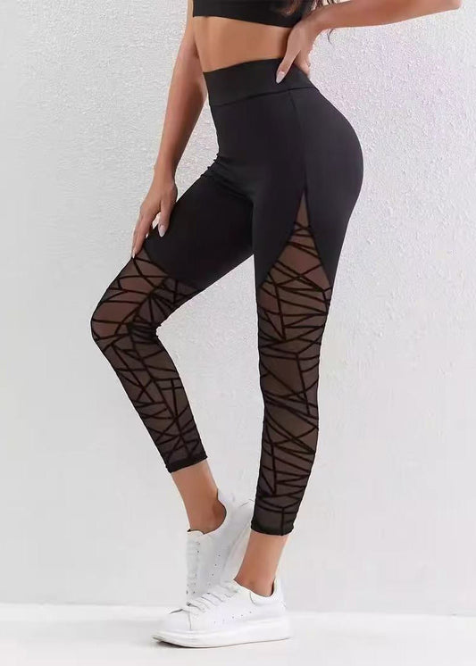 Organic Black High Waist Mesh Panel Leggings Capri