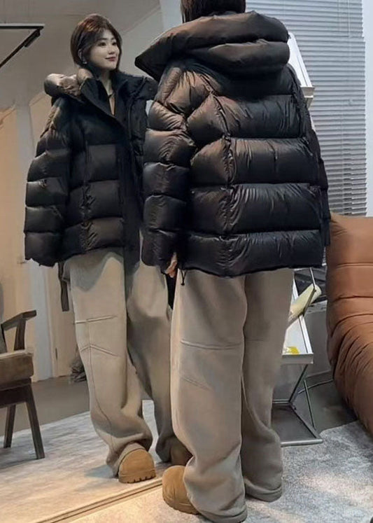 Organic Black Hooded Thick Duck Down Down Jacket Winter