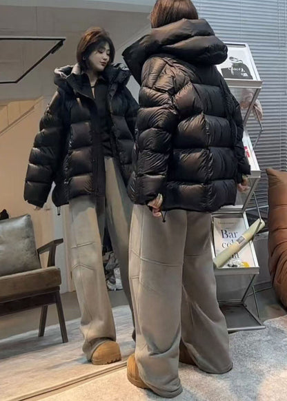 Organic Black Hooded Thick Duck Down Down Jacket Winter