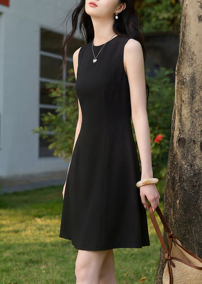Organic Black O-Neck Cotton Mid Dress Summer