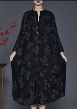 Load image into Gallery viewer, Organic Black Oversized Jacquard Cotton Maxi Dresses Spring