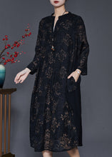 Load image into Gallery viewer, Organic Black Oversized Jacquard Cotton Maxi Dresses Spring