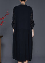 Load image into Gallery viewer, Organic Black Oversized Jacquard Cotton Maxi Dresses Spring
