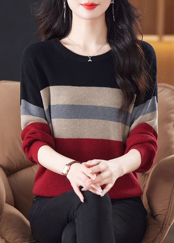 Organic Black Oversized Striped Knit Shirts Winter