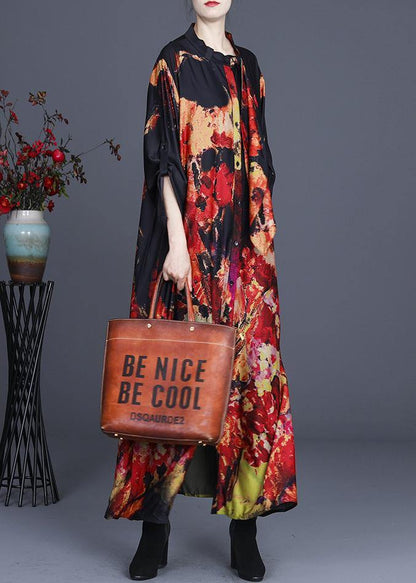 Organic Black Print Button Summer Spring Dress - SooLinen