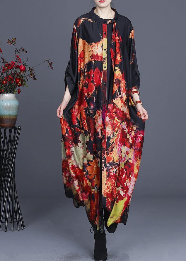 Organic Black Print Button Summer Spring Dress - SooLinen