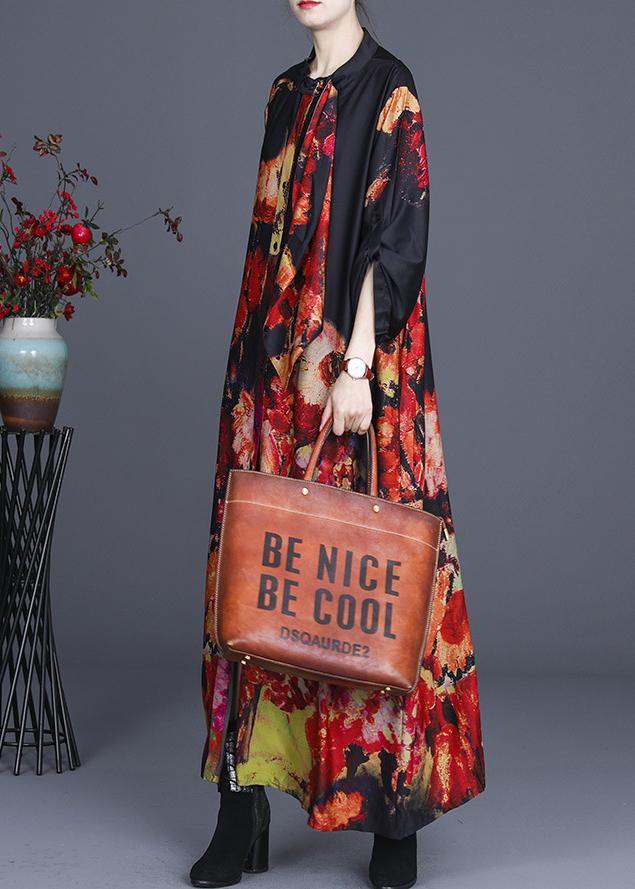 Organic Black Print Button Summer Spring Dress - SooLinen