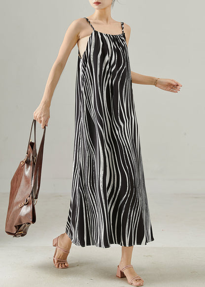 Organic Black Striped Chiffon Spaghetti Strap Dress Summer
