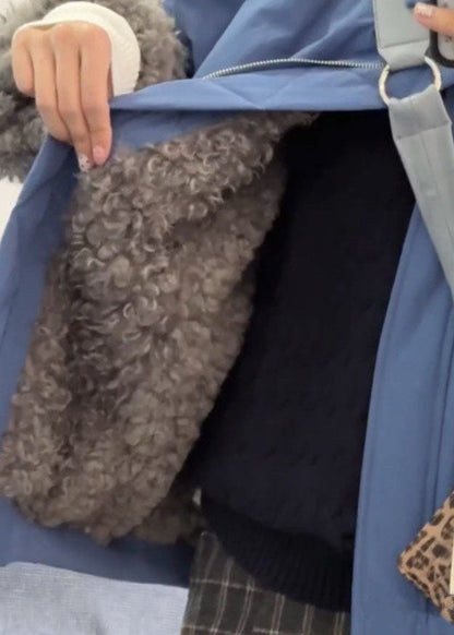 Organic Blue Oversized Pockets Warm Fleece Jackets Winter