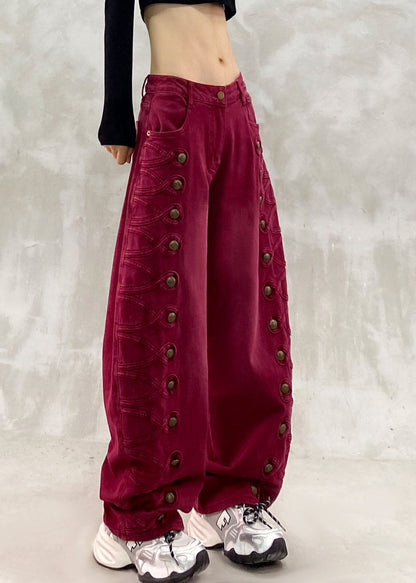 Organic Blue Patchwork Draping High Waist Straight Jeans Fall