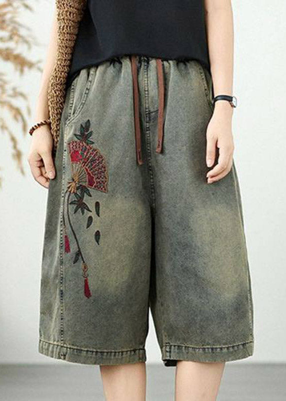 Organic Blue Pockets Patchwork Tie Waist Crop Jeans