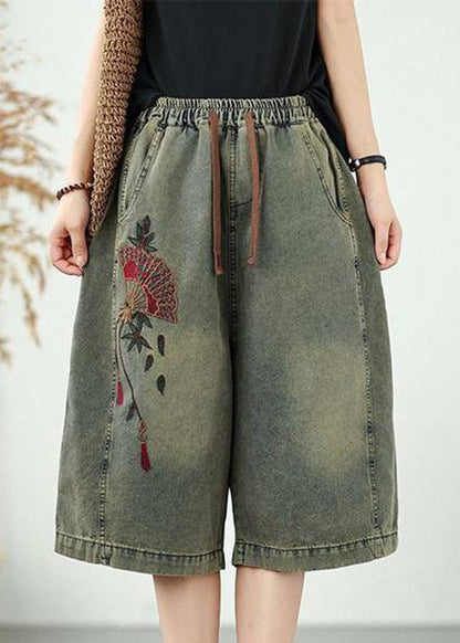Organic Blue Pockets Patchwork Tie Waist Crop Jeans