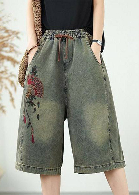 Organic Blue Pockets Patchwork Tie Waist Crop Jeans