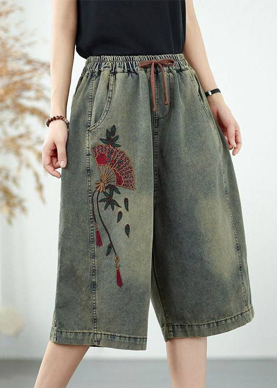 Organic Blue Pockets Patchwork Tie Waist Crop Jeans