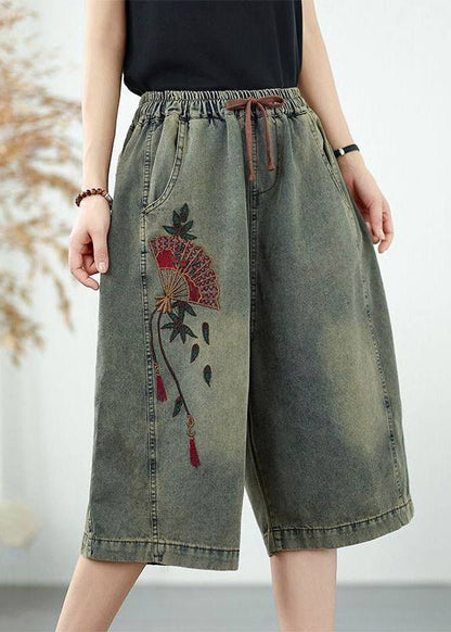 Organic Blue Pockets Patchwork Tie Waist Crop Jeans