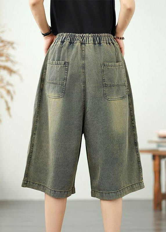 Organic Blue Pockets Patchwork Tie Waist Crop Jeans