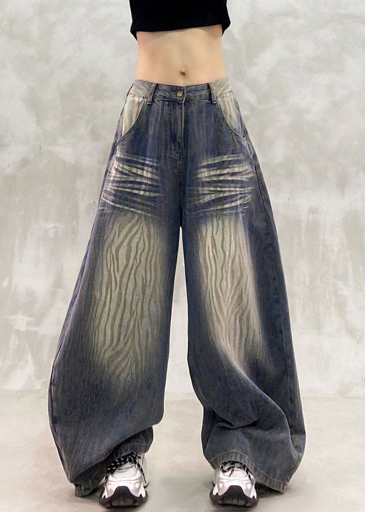 Organic Blue Pockets Tie Dye Wide Leg Jeans