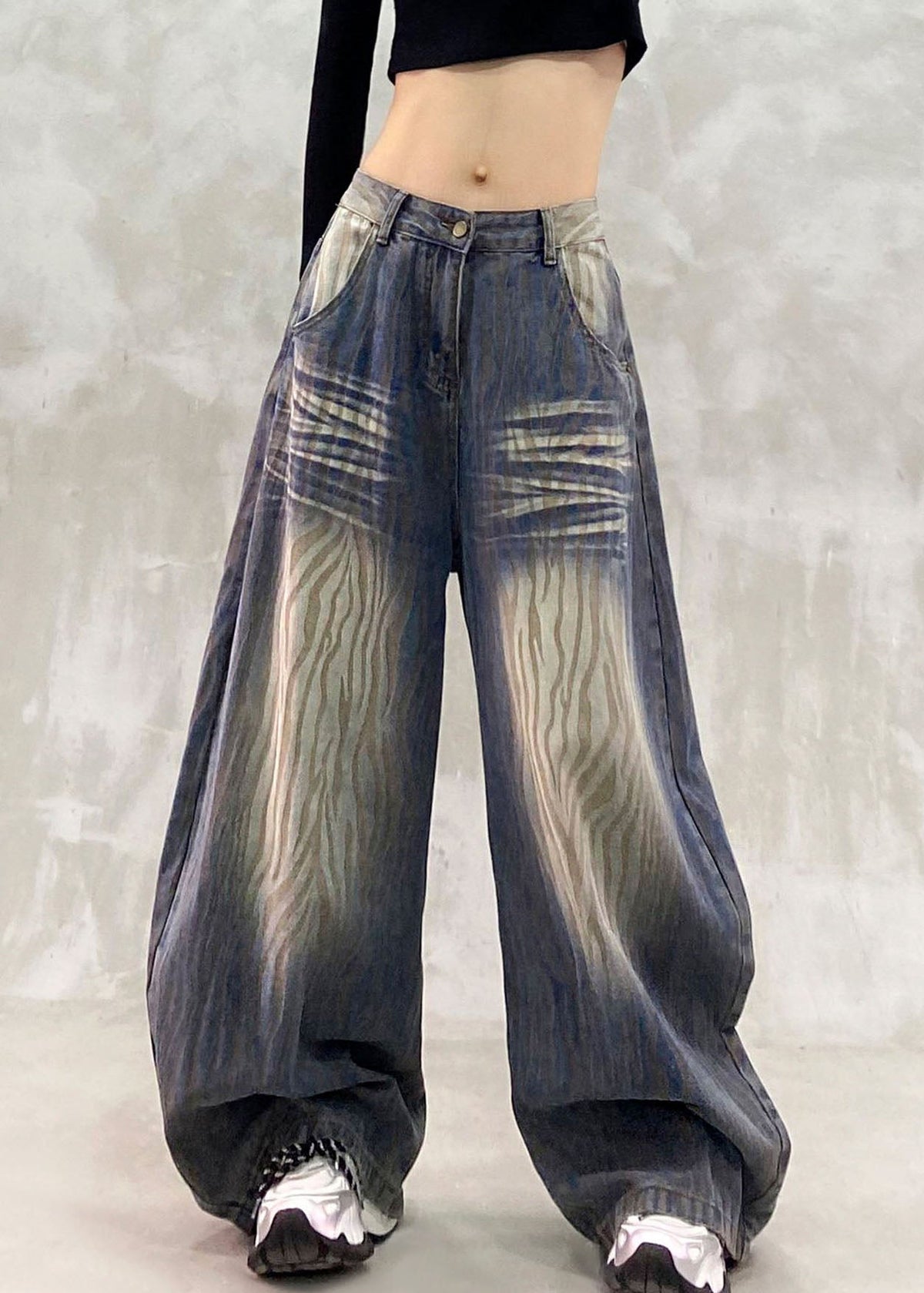 Organic Blue Pockets Tie Dye Wide Leg Jeans