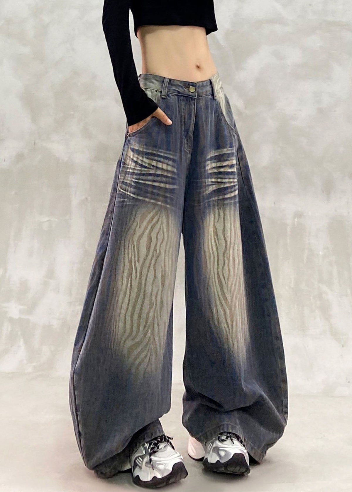 Organic Blue Pockets Tie Dye Wide Leg Jeans