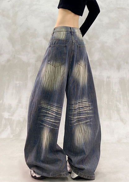 Organic Blue Pockets Tie Dye Wide Leg Jeans