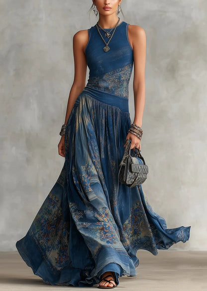 Organic Blue Print Exra Large Hem Day Dress Sleeveless