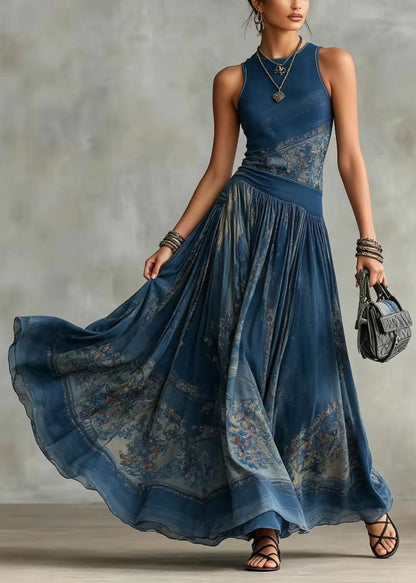 Organic Blue Print Exra Large Hem Day Dress Sleeveless