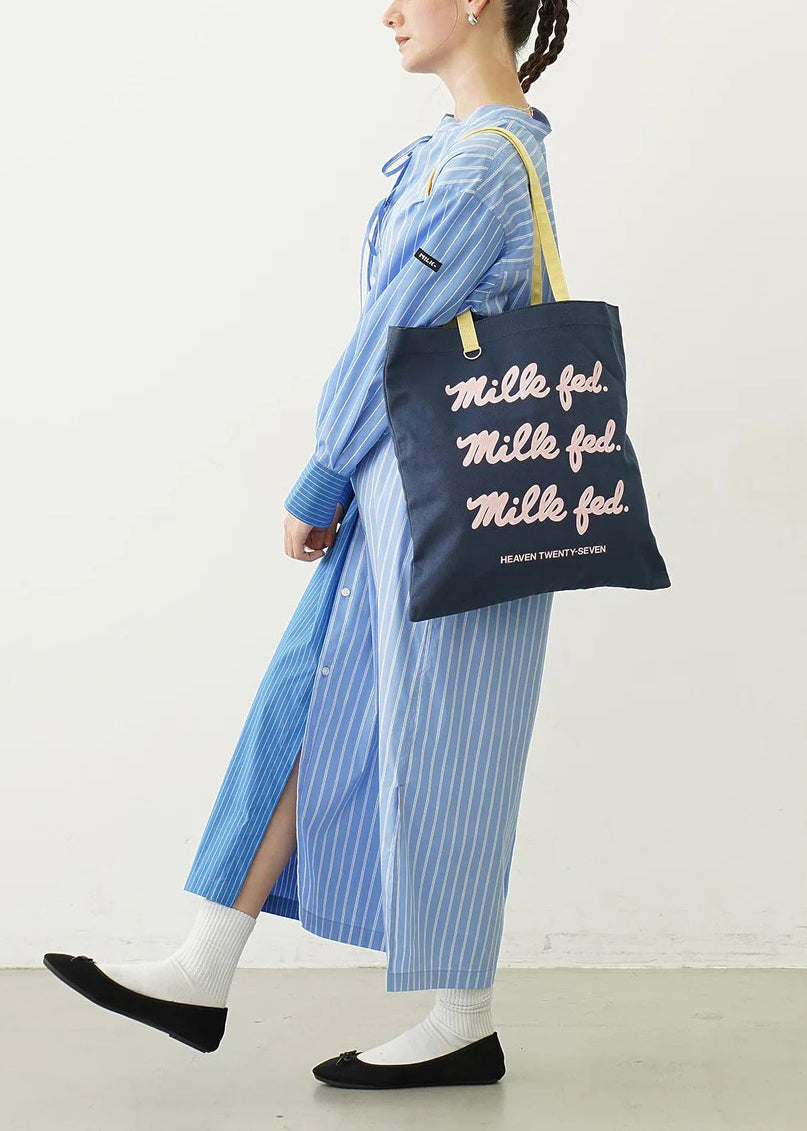 Organic Blue Striped Asymmetrical Design Shirt Dresses Spring