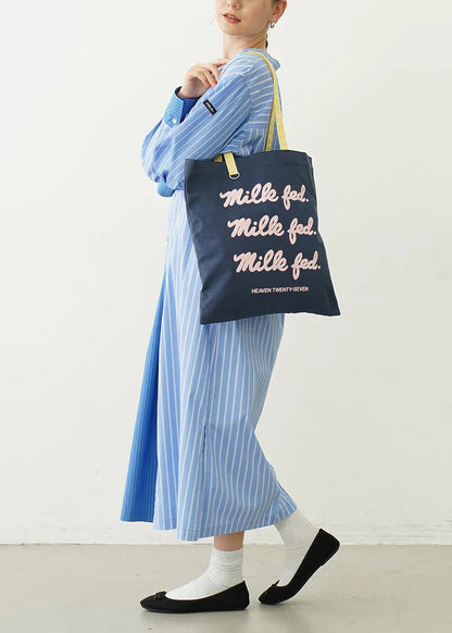 Organic Blue Striped Asymmetrical Design Shirt Dresses Spring