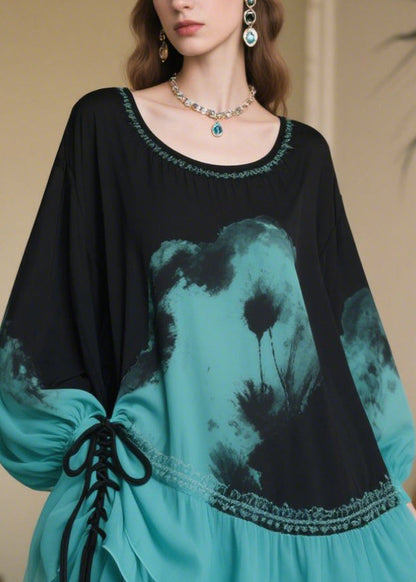 Organic Blue Tie Dye Cross Strap Chiffon Party Dress Summer