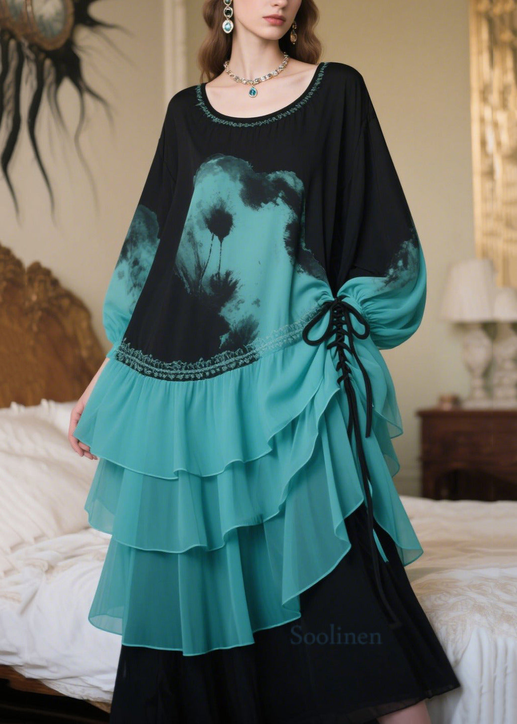 Organic Blue Tie Dye Cross Strap Chiffon Party Dress Summer