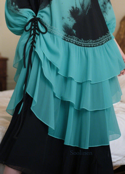 Organic Blue Tie Dye Cross Strap Chiffon Party Dress Summer