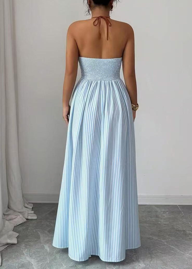 Organic Blue V Neck Striped Cotton Hatle Dress Summer
