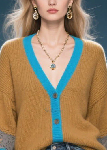 Organic Brown Hollow Out Patchwork Lace Knit Cardigan Fall