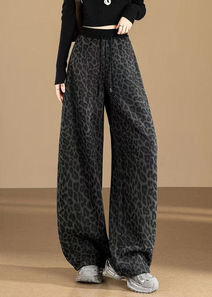 Organic Brown Leopard Print Cotton Harem Pants Fall