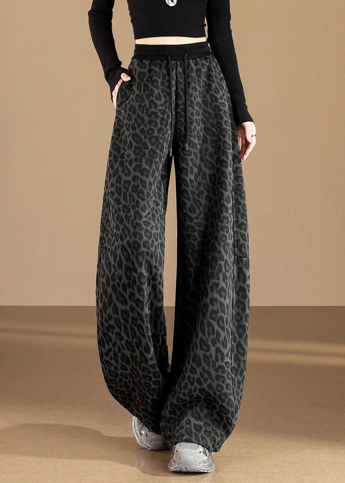 Organic Brown Leopard Print Cotton Harem Pants Fall