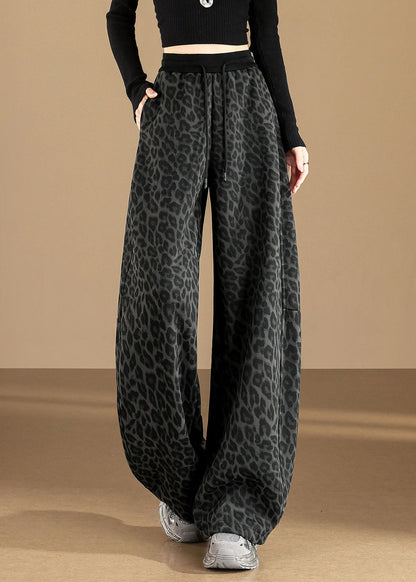 Organic Brown Leopard Print Cotton Harem Pants Fall