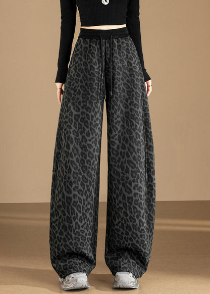 Organic Brown Leopard Print Cotton Harem Pants Fall