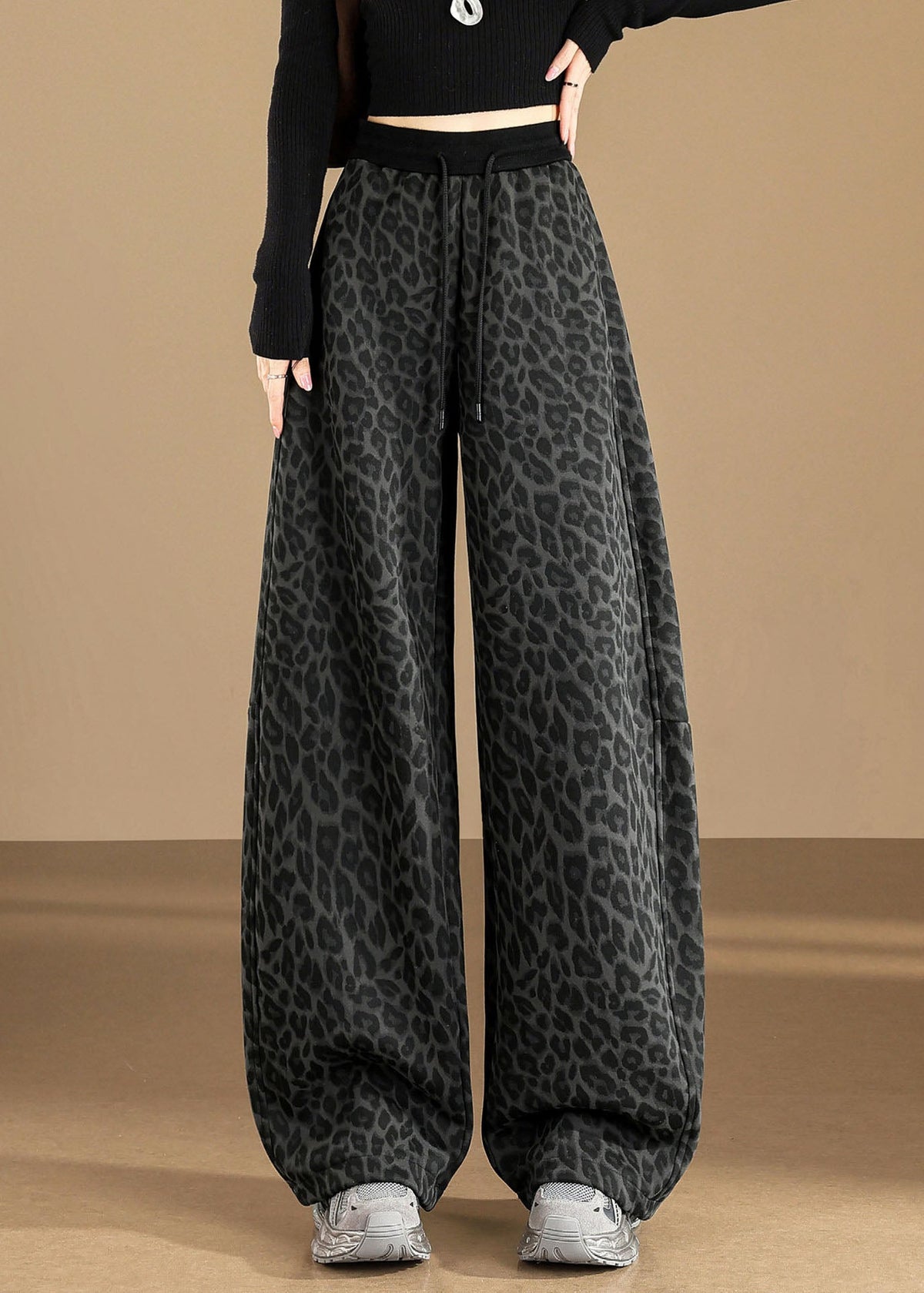 Organic Brown Leopard Print Cotton Harem Pants Fall