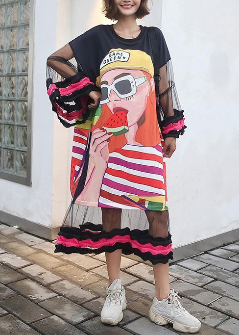 Organic Cartoon print cotton dresses lantern sleeve Dresses summer Dresses - SooLinen