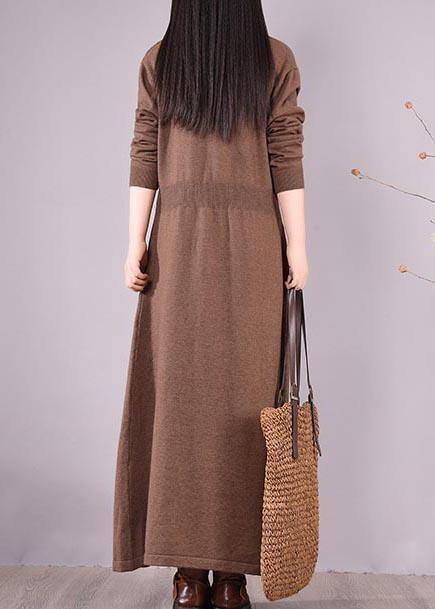Organic Chocolate Clothes V Neck Asymmetric Dresses Spring Dresses - SooLinen