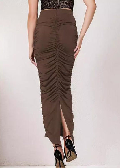 Organic Coffee Wrinkled Patchwork Side Open Skirts Summer