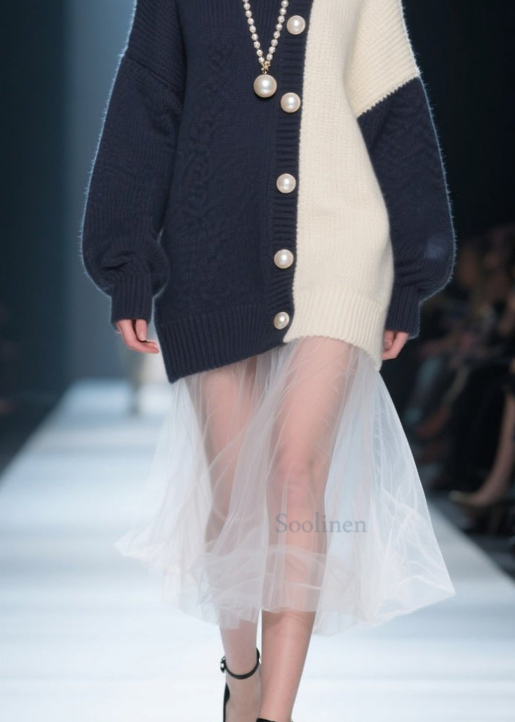 Organic Colorblock O Neck Patchwork Knit Pullover Winter